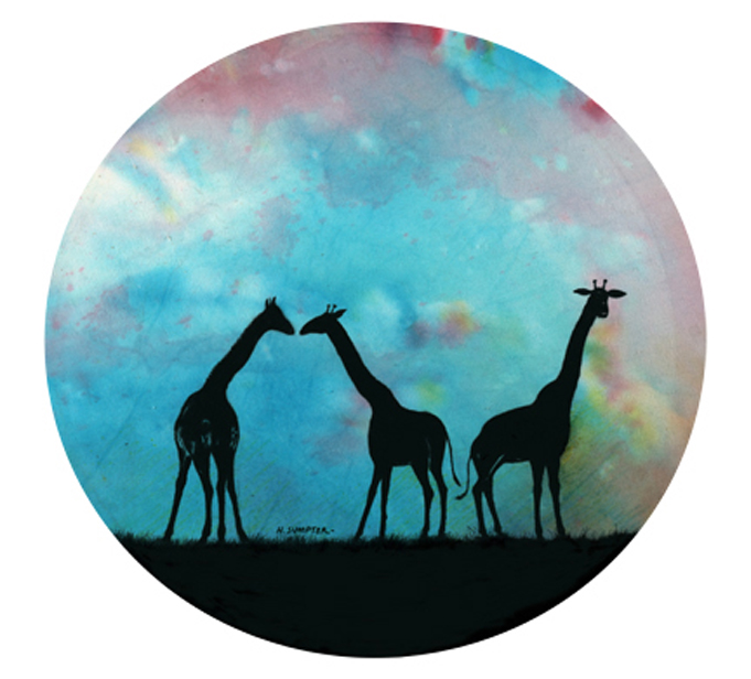 Giraffe Shadow in Blue Color Background